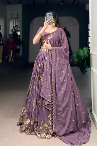 Light purple silk-blend Lehenga
