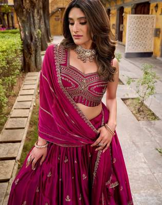 Dark Magenta Silk-blend Lehenga Choli 4