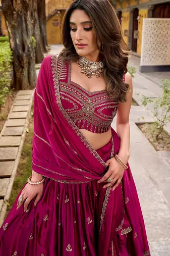 Dark Magenta Silk-blend Lehenga Choli