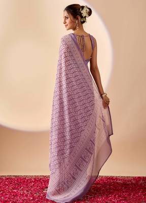 lavendar digital floral print chiffon festive ethnic saree with blouse 2