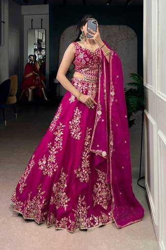 Rani Pink silk-blend Lehenga Set