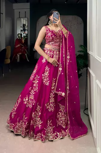 Rani Pink silk-blend Lehenga Set