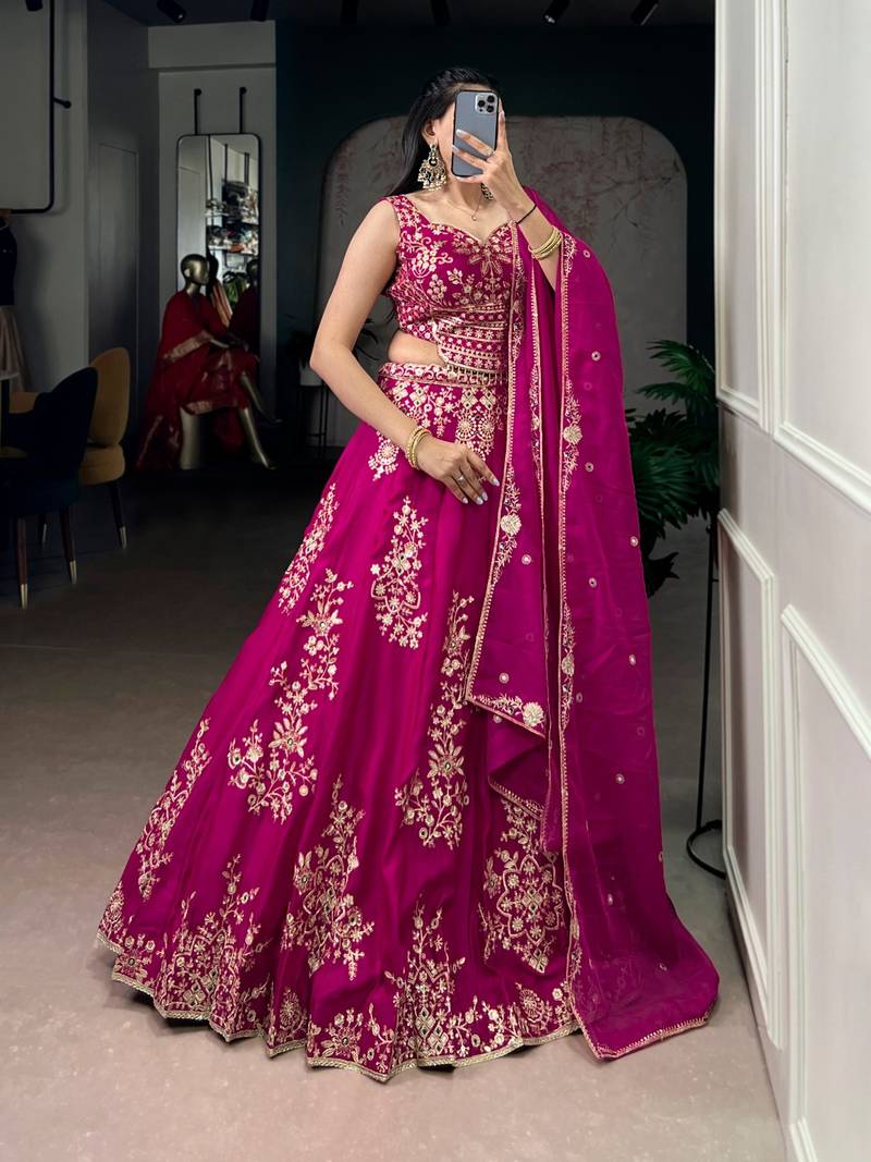 Rani Pink silk-blend Lehenga Set