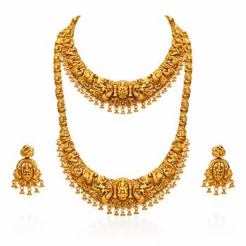 Handcrafted traditional gold-plated temple jewelry set | ethnic bridal lakshmi Necklace :: & earrings for women 1