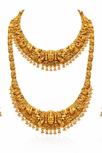 Handcrafted traditional gold-plated temple jewelry set | ethnic bridal lakshmi Necklace :: & earrings for women