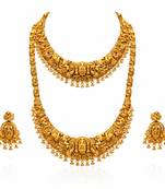 Handcrafted traditional gold-plated temple jewelry set | ethnic bridal lakshmi Necklace :: & earrings for women