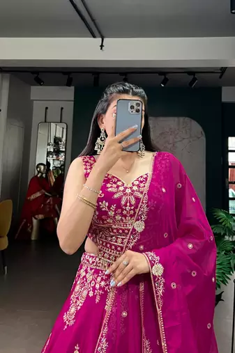 Rani Pink silk-blend Lehenga Set