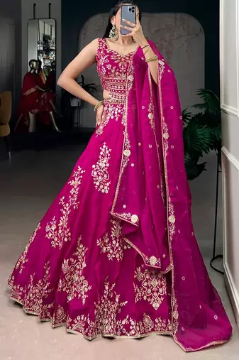 Rani Pink silk-blend Lehenga Set
