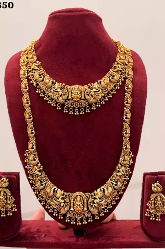 Handcrafted traditional gold-plated temple jewelry set | ethnic bridal lakshmi Necklace :: & earrings for women