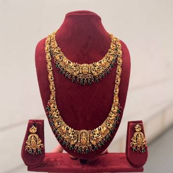 Handcrafted traditional gold-plated temple jewelry set | ethnic bridal lakshmi Necklace :: & earrings for women 1