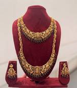 Handcrafted traditional gold-plated temple jewelry set | ethnic bridal lakshmi Necklace :: & earrings for women