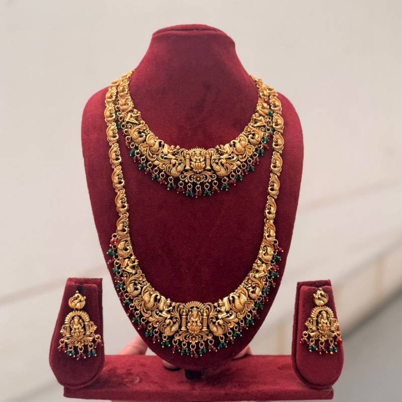 Handcrafted traditional gold-plated temple jewelry set | ethnic bridal lakshmi Necklace :: & earrings for women