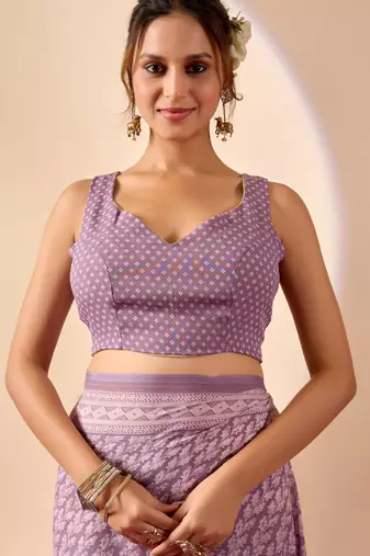 lavendar digital floral print chiffon festive ethnic saree with blouse