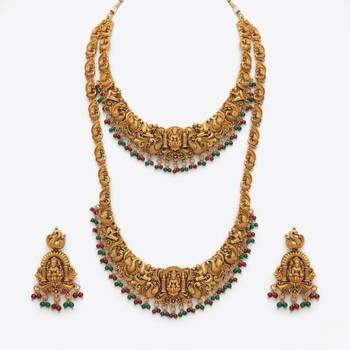 Handcrafted traditional gold-plated temple jewelry set | ethnic bridal lakshmi Necklace :: & earrings for women 2