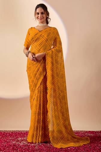 Yellow digital kalamkari print cotton silk festive elegent saree with blouse