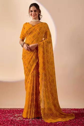 Yellow digital kalamkari print cotton silk festive elegent saree with blouse