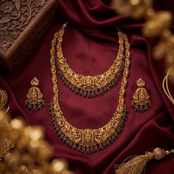 Handcrafted traditional gold-plated temple jewelry set | ethnic bridal lakshmi Necklace :: & earrings for women 3