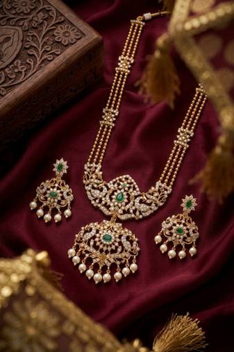 Handcrafted traditional gold-plated temple jewelry set | ethnic bridal lakshmi Necklace :: & earrings for women