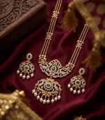 Handcrafted traditional gold-plated temple jewelry set | ethnic bridal lakshmi Necklace :: & earrings for women