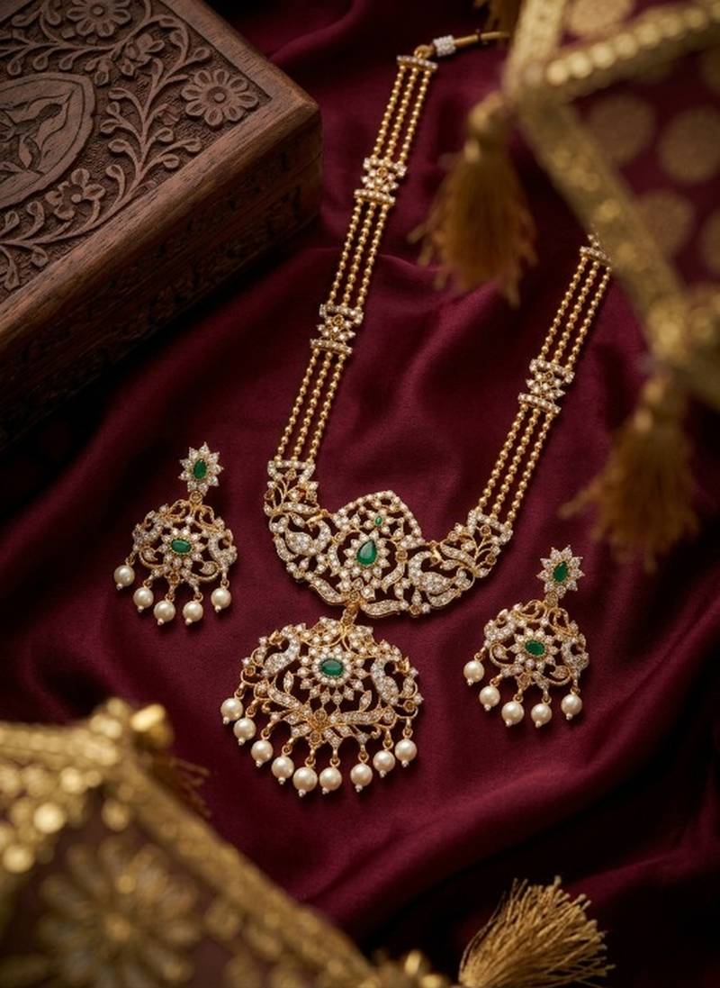 Handcrafted traditional gold-plated temple jewelry set | ethnic bridal lakshmi Necklace :: & earrings for women