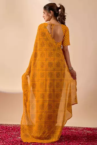 Yellow digital kalamkari print cotton silk festive elegent saree with blouse