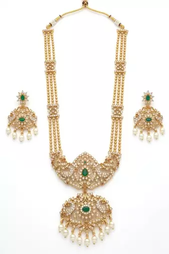 Handcrafted traditional gold-plated temple jewelry set | ethnic bridal lakshmi Necklace :: & earrings for women