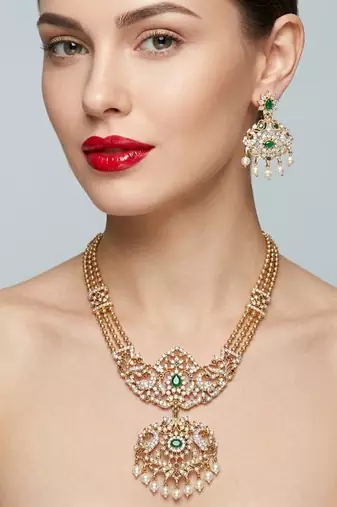 Handcrafted traditional gold-plated temple jewelry set | ethnic bridal lakshmi Necklace :: & earrings for women