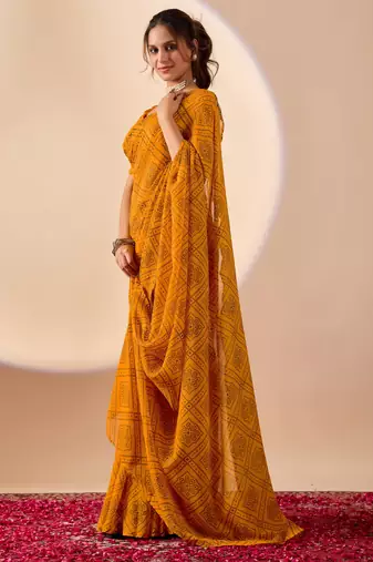 Yellow digital kalamkari print cotton silk festive elegent saree with blouse