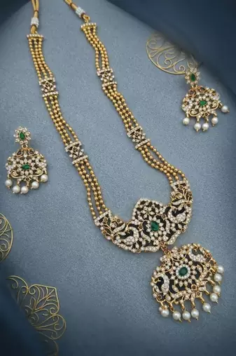 Handcrafted traditional gold-plated temple jewelry set | ethnic bridal lakshmi Necklace :: & earrings for women