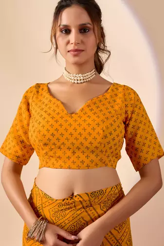 Yellow digital kalamkari print cotton silk festive elegent saree with blouse