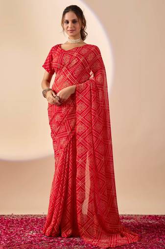 Red digital kalamkari print cotton silk festive elegent saree with blouse