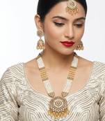 Long pearl mala golden rainbow diamond studded jumkee tikka Necklace :: set
