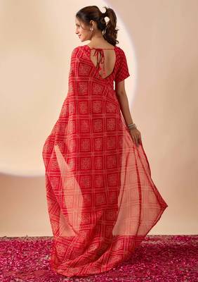 Red digital kalamkari print cotton silk festive elegent saree with blouse 2