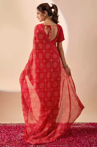 Red digital kalamkari print cotton silk festive elegent saree with blouse