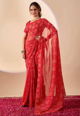 Red digital kalamkari print cotton silk festive elegent saree with blouse 3