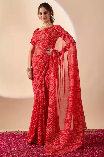 Red digital kalamkari print cotton silk festive elegent saree with blouse