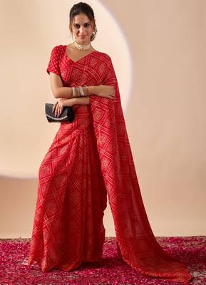 Red digital kalamkari print cotton silk festive elegent saree with blouse 4