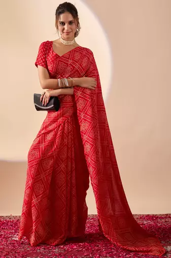 Red digital kalamkari print cotton silk festive elegent saree with blouse