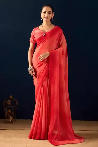 Red digital kalamkari print cotton silk festive elegent saree with blouse