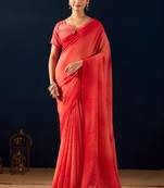 Red digital kalamkari print cotton silk festive elegent saree with blouse