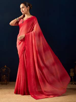 Red digital kalamkari print cotton silk festive elegent saree with blouse 3