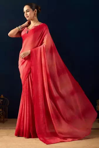Red digital kalamkari print cotton silk festive elegent saree with blouse