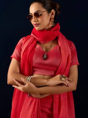 Red digital kalamkari print cotton silk festive elegent saree with blouse 4