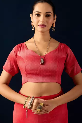Red digital kalamkari print cotton silk festive elegent saree with blouse