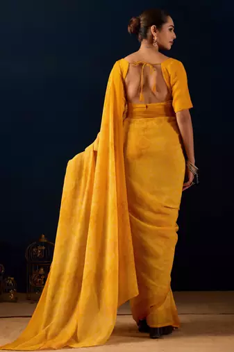 Yellow digital kalamkari print cotton silk festive elegent saree with blouse