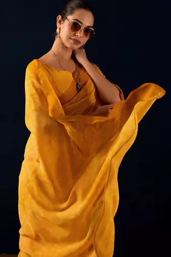 Yellow digital kalamkari print cotton silk festive elegent saree with blouse
