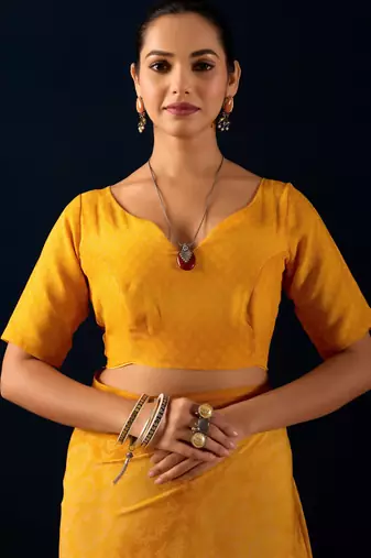 Yellow digital kalamkari print cotton silk festive elegent saree with blouse