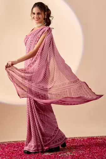 purple digital floral print chiffon festive ethnic saree with blouse
