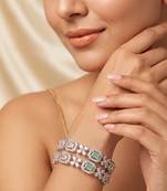 Exquisite emerald & diamond silver-plated floral kada bangles - handcrafted ethnic jewelry for weddings