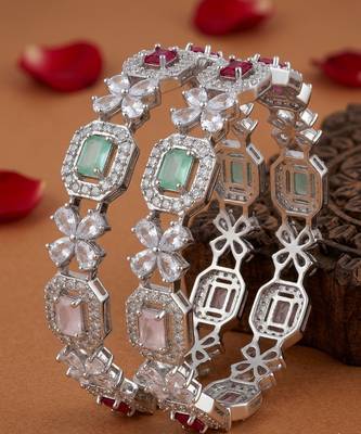 Exquisite emerald & diamond gold-plated floral kada bangles - handcrafted ethnic jewelry for weddings 2